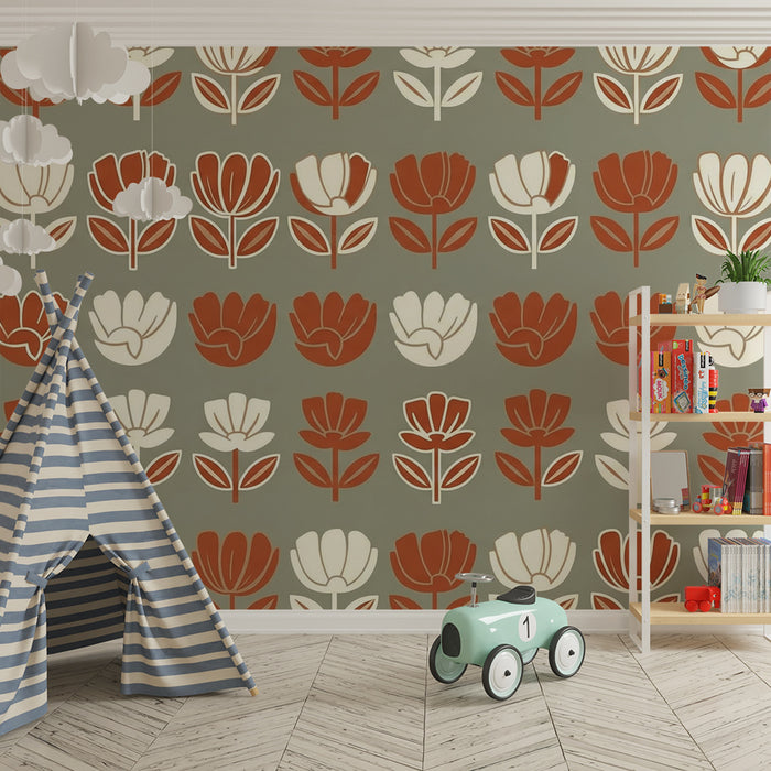 Babyzimmer Tapete | Stilisierte Blumen auf weichem Hintergrund