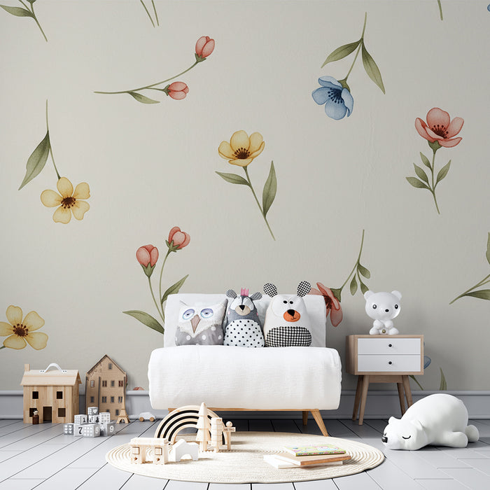 Barntapet | Blommor på krämig bakgrund