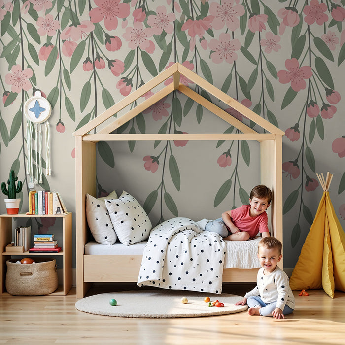 Carta da parati bambini | Fiori cadenti rosa