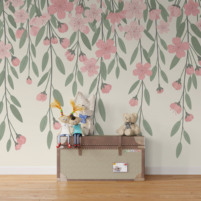 Carta da parati bambini | Fiori cadenti rosa
