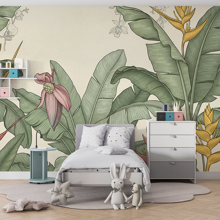 Barntapet | Tropiska blommor och frodig lövverk