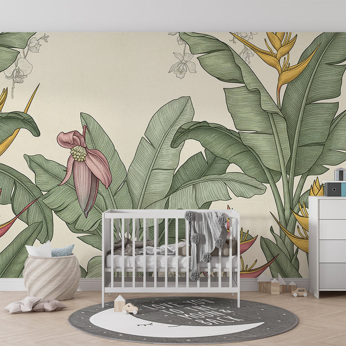 Barntapet | Tropiska blommor och frodig lövverk