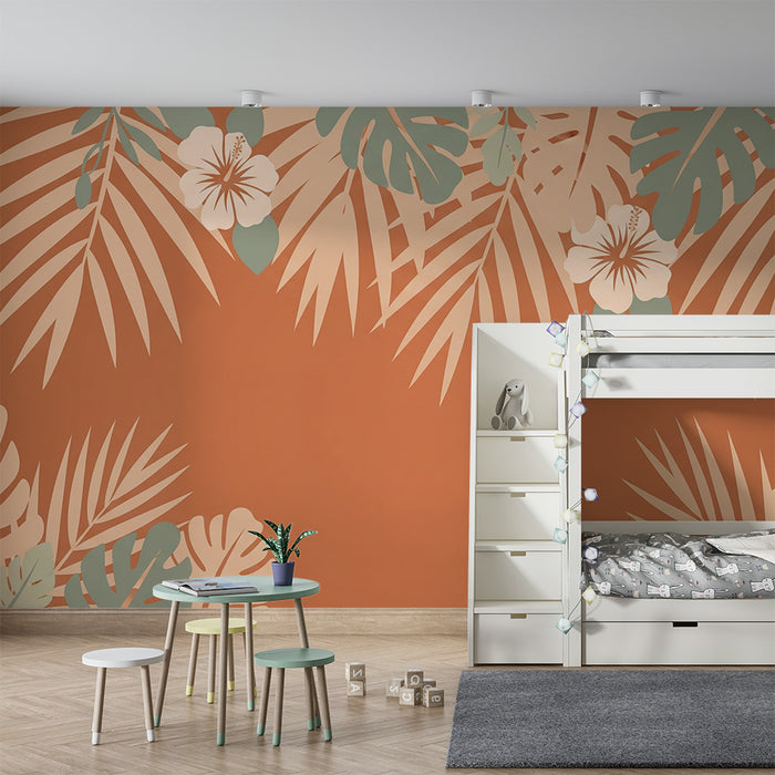 Nursery room wallpaper | Tropical flowers and lush foliage