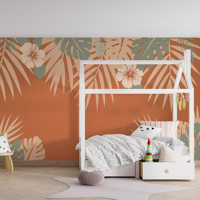 Nursery room wallpaper | Tropical flowers and lush foliage