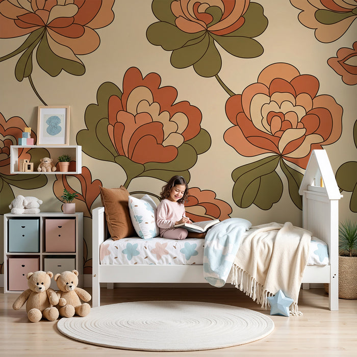 Babykamerbehang | Vintage bloemen in zachte, warme tinten