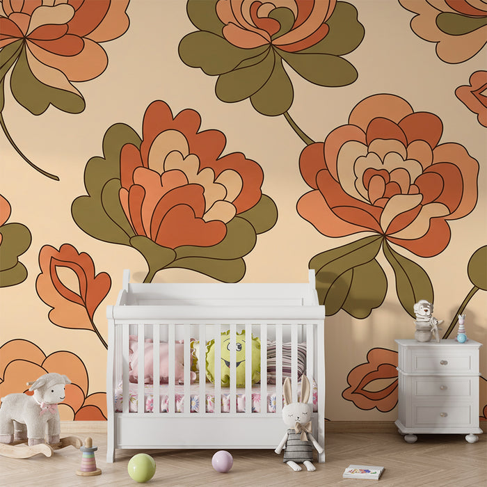 Babykamerbehang | Vintage bloemen in zachte, warme tinten