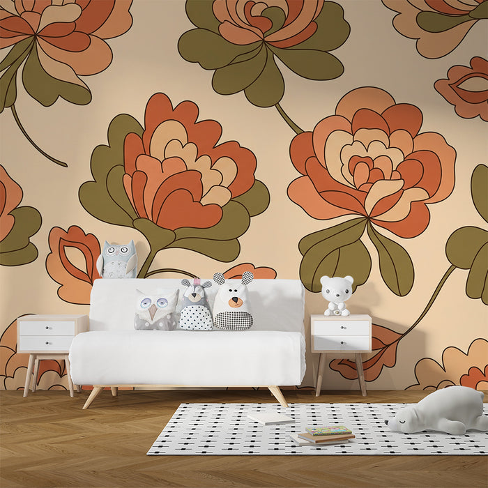 Babykamerbehang | Vintage bloemen in zachte, warme tinten