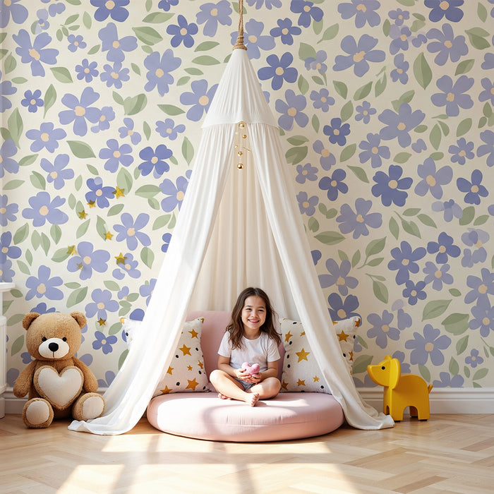 Papier de parede za bebe | Delikatni ljubičasti cvjetovi na svijetloj podlozi