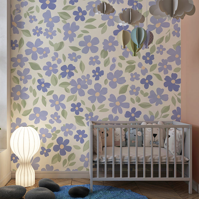 Papier de parede za bebe | Delikatni ljubičasti cvjetovi na svijetloj podlozi