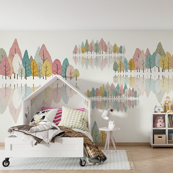 Babykamer behang | Kleurrijk bos met rustgevende reflecties