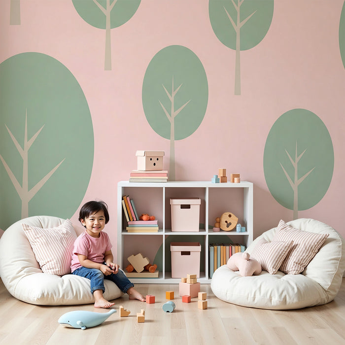 Barntapet | Mjuk skog på rosa botten