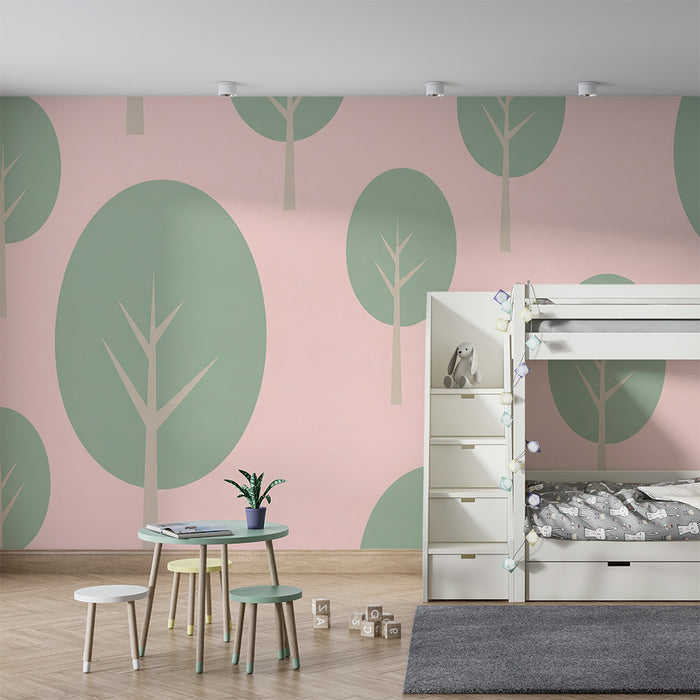 Barntapet | Mjuk skog på rosa botten