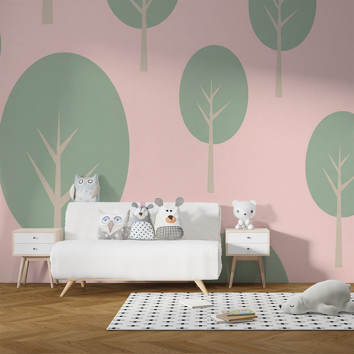 Barntapet | Mjuk skog på rosa botten