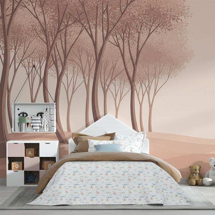 Nursery room wallpaper | Gyengéd pasztell színekkel rendelkező erdő stilizált fákkal