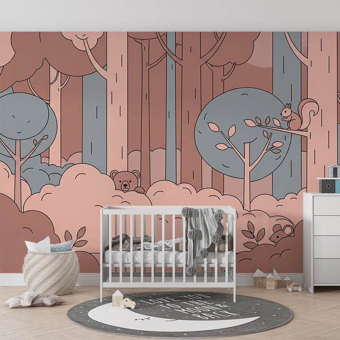 Lastenhuoneen tapetti | Lempeä metsä söpöillä eläimillä