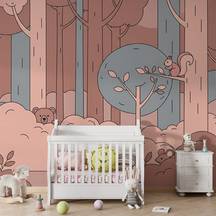 Lastenhuoneen tapetti | Lempeä metsä söpöillä eläimillä