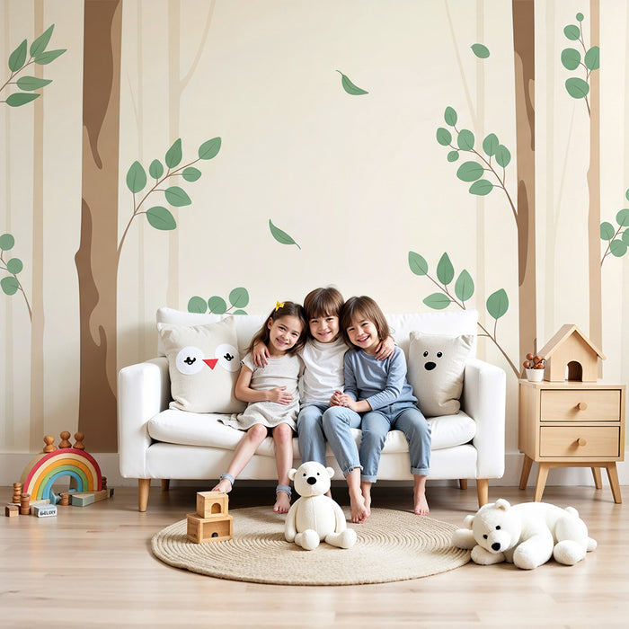 Papier peint chambre bébé | Forêt douce avec feuillage délicat