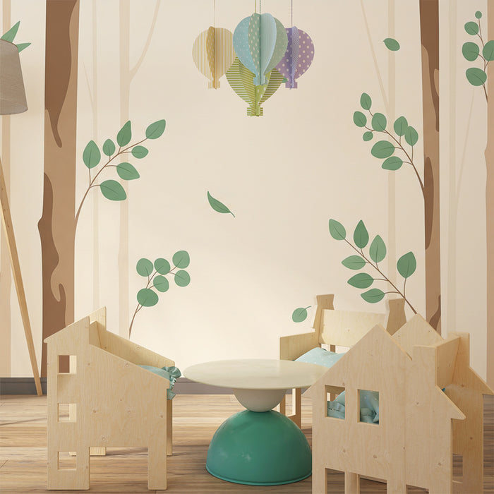 Papier peint chambre bébé | Forêt douce avec feuillage délicat
