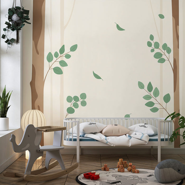 Papier peint chambre bébé | Forêt douce avec feuillage délicat