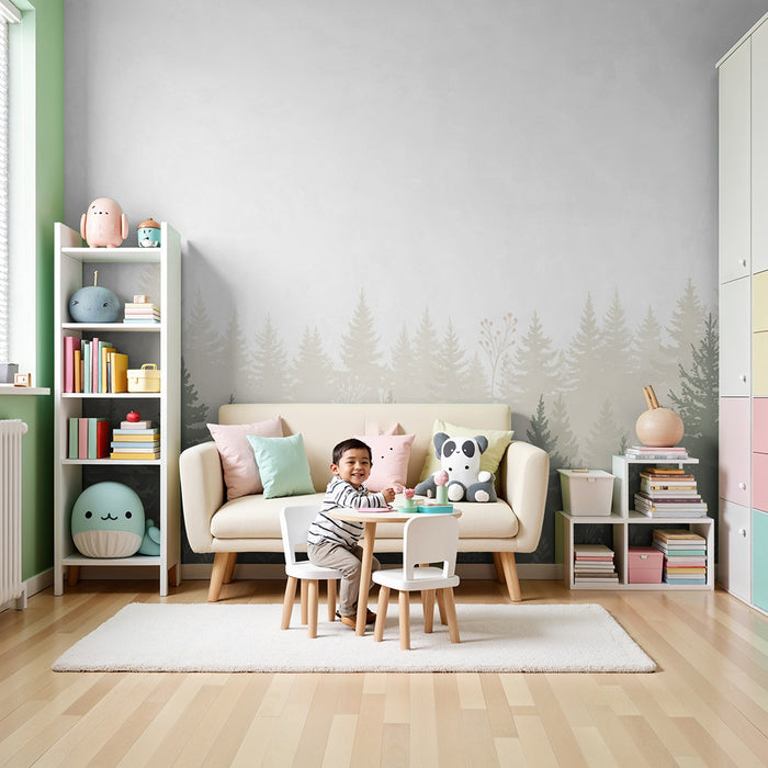 Lastenhuoneen tapetti | Lempeä metsä herkällä lehdillä