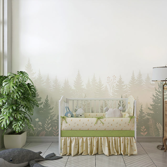 Lastenhuoneen tapetti | Lempeä metsä herkällä lehdillä