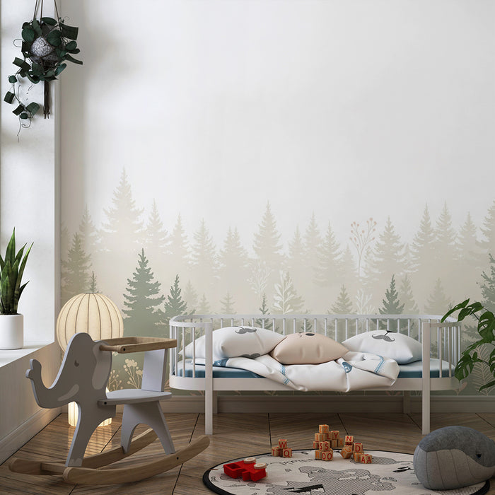 Lastenhuoneen tapetti | Lempeä metsä herkällä lehdillä