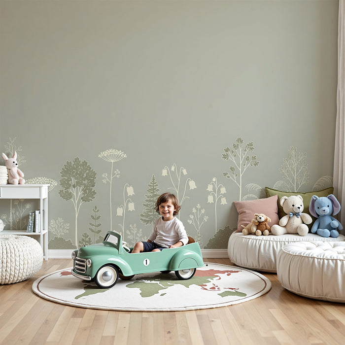 Papel pintado para habitación infantil | Bosque suave con motivos florales delicados
