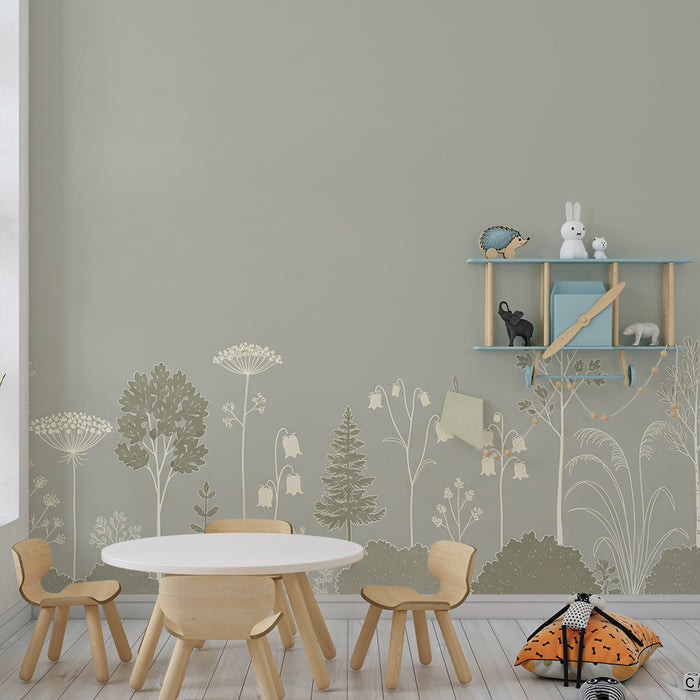 Papel pintado para habitación infantil | Bosque suave con motivos florales delicados