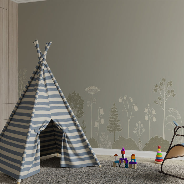 Papel pintado para habitación infantil | Bosque suave con motivos florales delicados