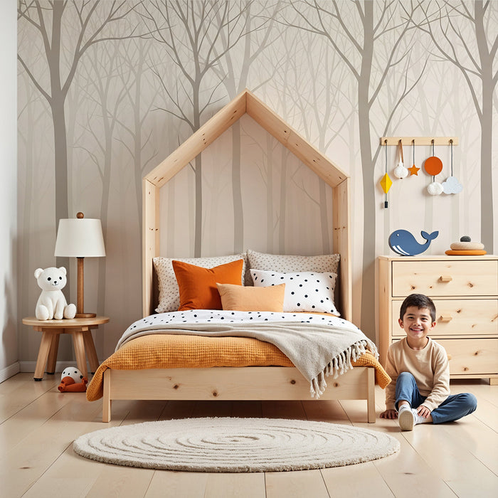 Nursery room wallpaper | Gyengéd és nyugtató erdő finom fákkal