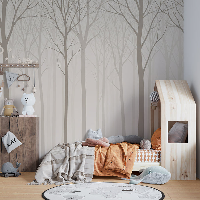 Nursery room wallpaper | Gyengéd és nyugtató erdő finom fákkal