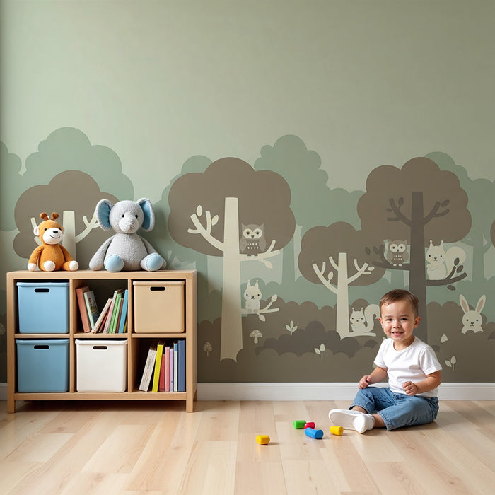 Papier peint chambre bébé | Forêt enchantée avec animaux mignons