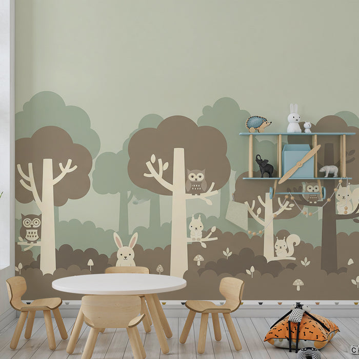 Papier peint chambre bébé | Forêt enchantée avec animaux mignons