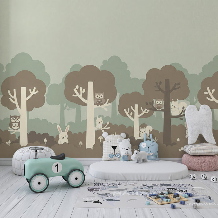 Papier peint chambre bébé | Forêt enchantée avec animaux mignons