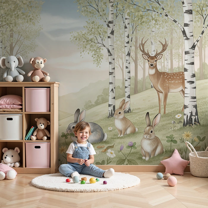 Lastenhuoneen tapetti | Lumottu metsä söpöillä eläimillä