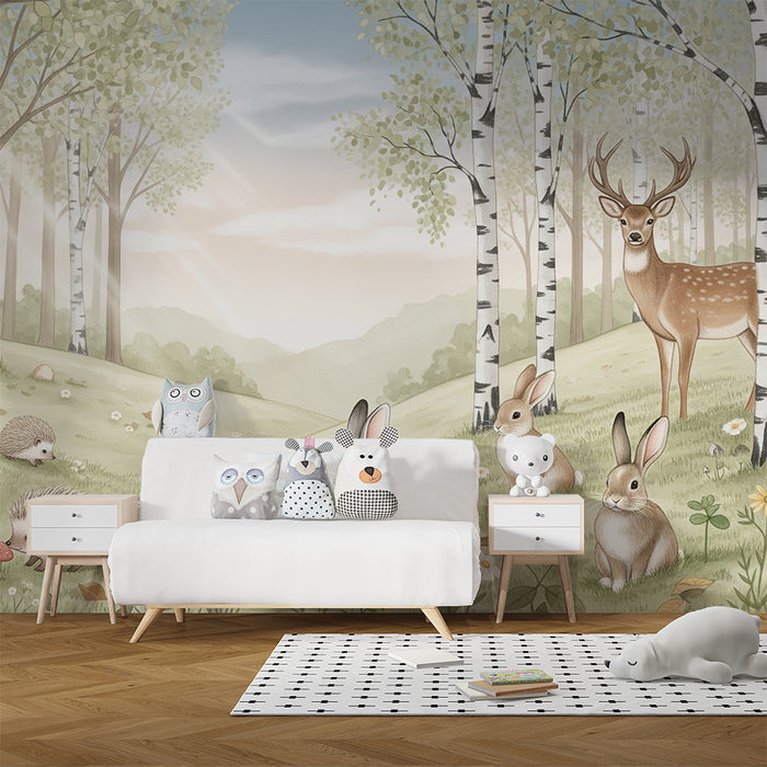 Lastenhuoneen tapetti | Lumottu metsä söpöillä eläimillä