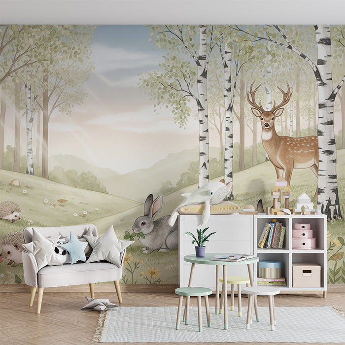 Lastenhuoneen tapetti | Lumottu metsä söpöillä eläimillä