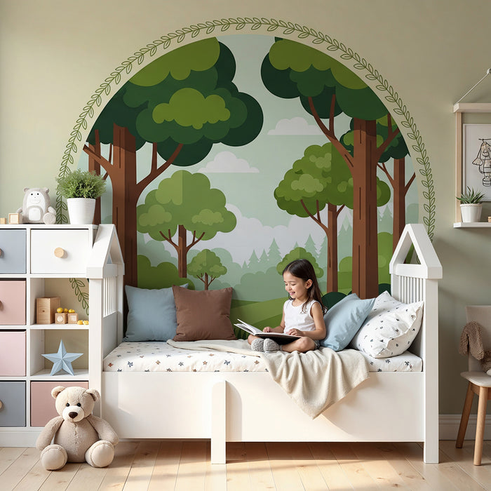 Barntapet | Förtrollande skog med träd och grönskande lövverk