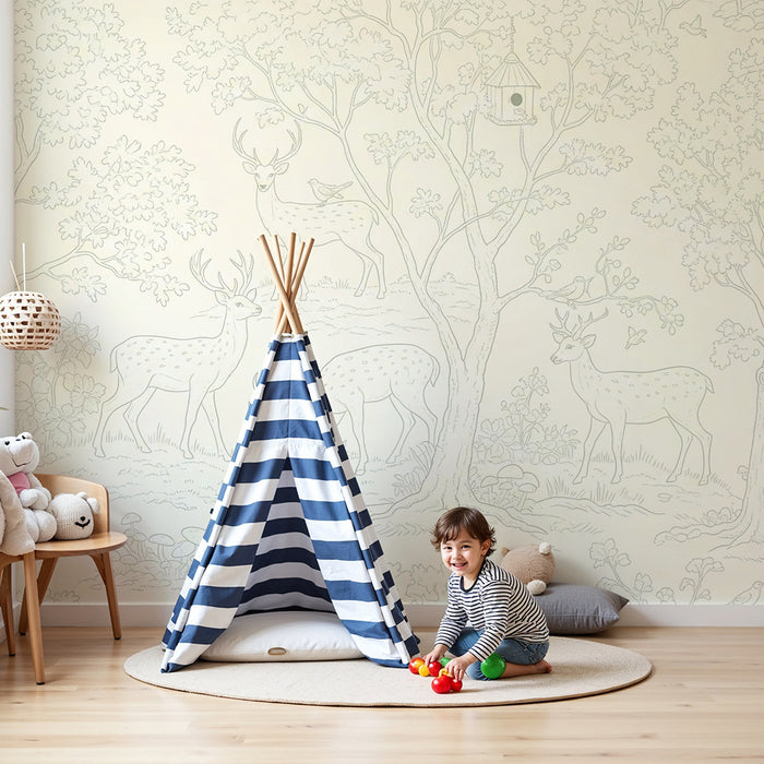 Behang babykamer | Betoverd bos met herten en vogels