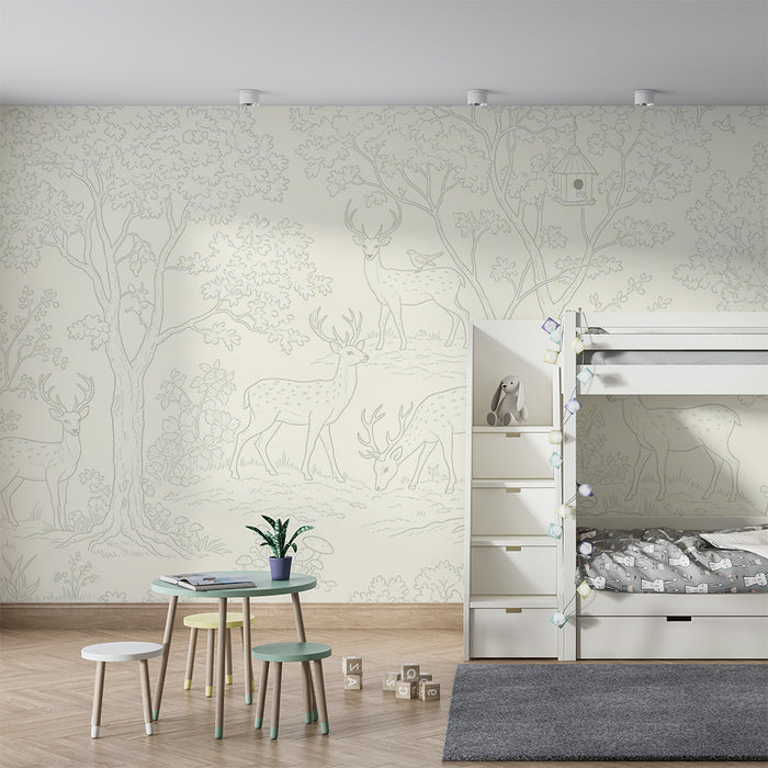 Behang babykamer | Betoverd bos met herten en vogels