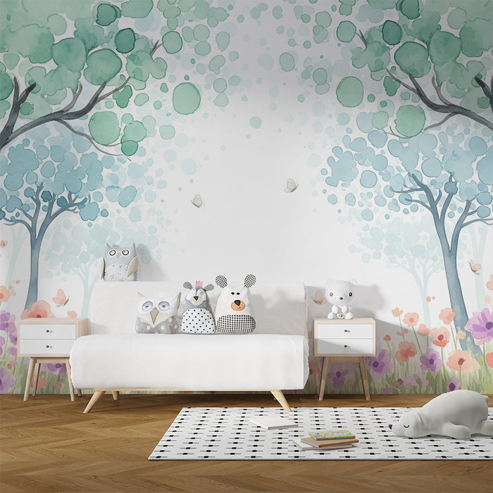 Barntapet | Förtrollad skog med blommor och fjärilar