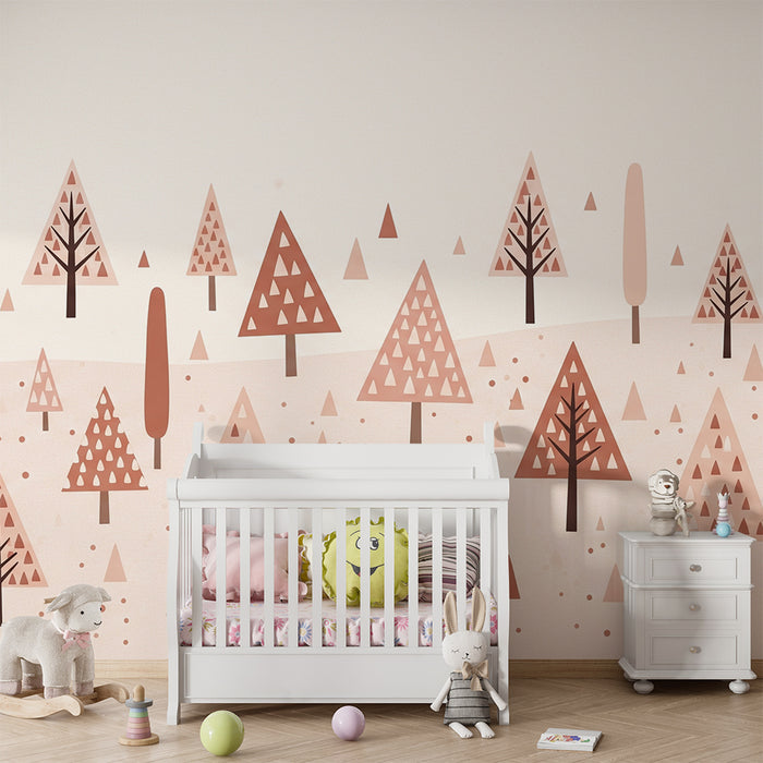 Papier peint chambre bébé | Forêt géométrique en tons doux de rose et beige