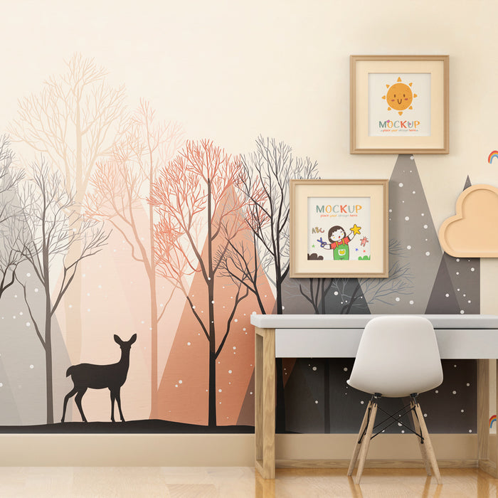 Papel pintado infantil | Bosque invernal y fauna apacible