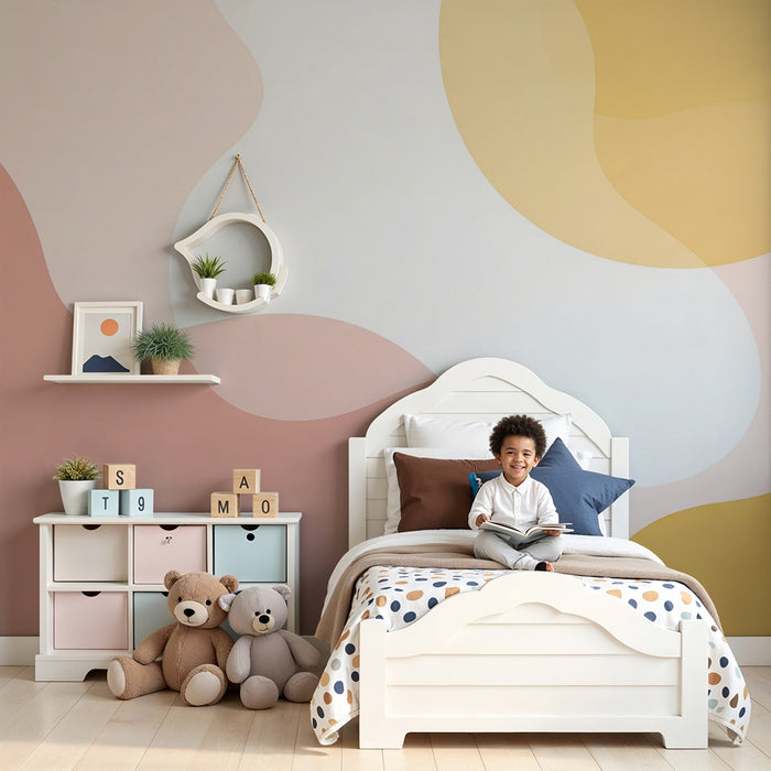 Papel de parede para quarto de bebé | Formas abstratas em tons pastéis para um ambiente suave