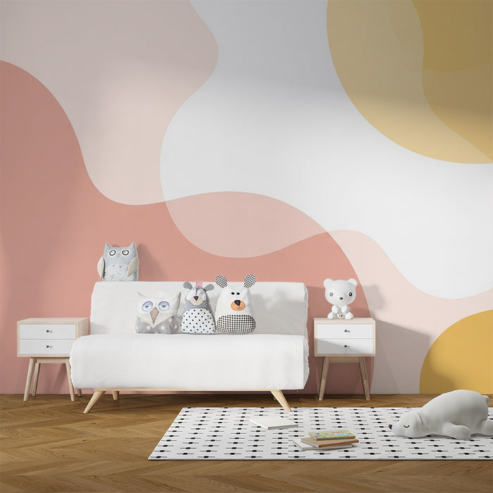Papel de parede para quarto de bebé | Formas abstratas em tons pastéis para um ambiente suave