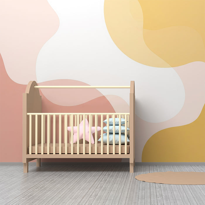 Papel de parede para quarto de bebé | Formas abstratas em tons pastéis para um ambiente suave