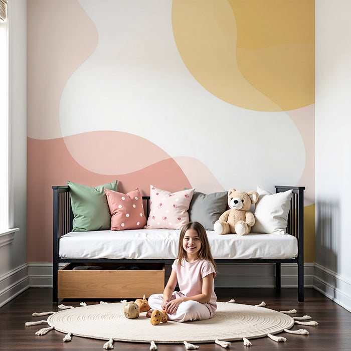 Papel de parede para quarto de bebé | Formas abstratas em tons pastéis para um ambiente suave