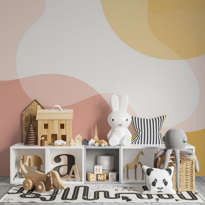 Papel de parede para quarto de bebé | Formas abstratas em tons pastéis para um ambiente suave