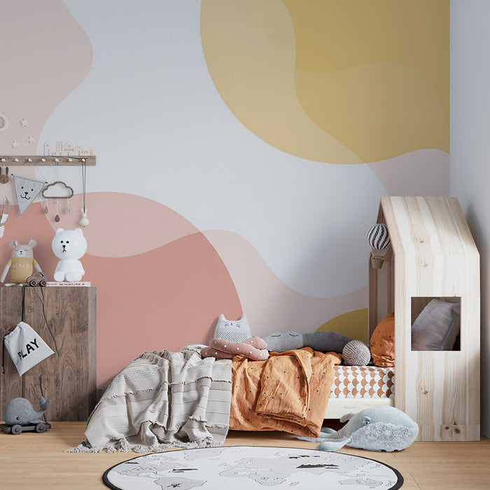 Papel de parede para quarto de bebé | Formas abstratas em tons pastéis para um ambiente suave