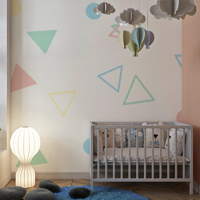Barntapet | Färgglada geometriska former på mjuk bakgrund